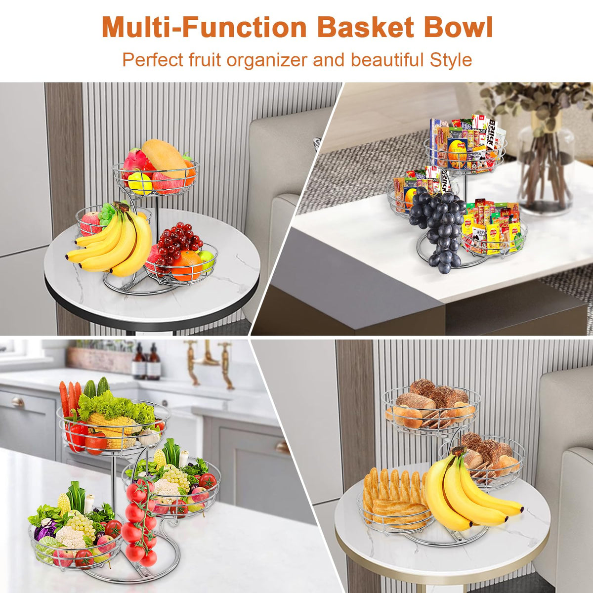 Livabber banana holder on chrome stand keeps bananas separate and ripening evenly