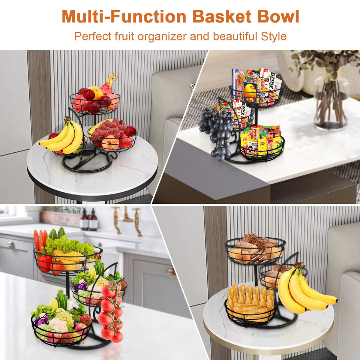 Livabber banana hanger on sturdy stand helps prevent countertop clutter.