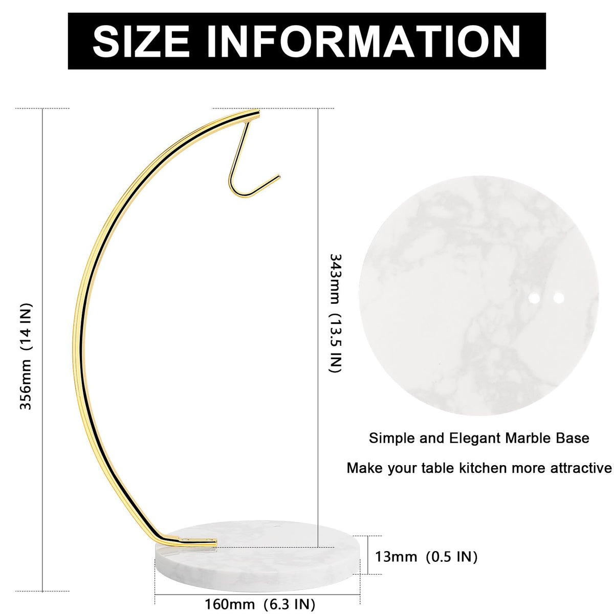 Livabber banana holder with gold arc, adds style while elevating fruit away from surfaces.