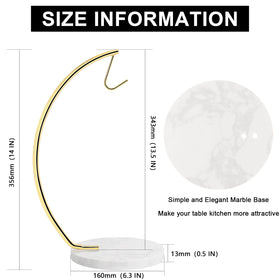 Livabber banana holder with gold arc, adds style while elevating fruit away from surfaces.