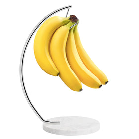 Livabber banana holder with marble base showcases chrome finish and stable support for fresh fruit