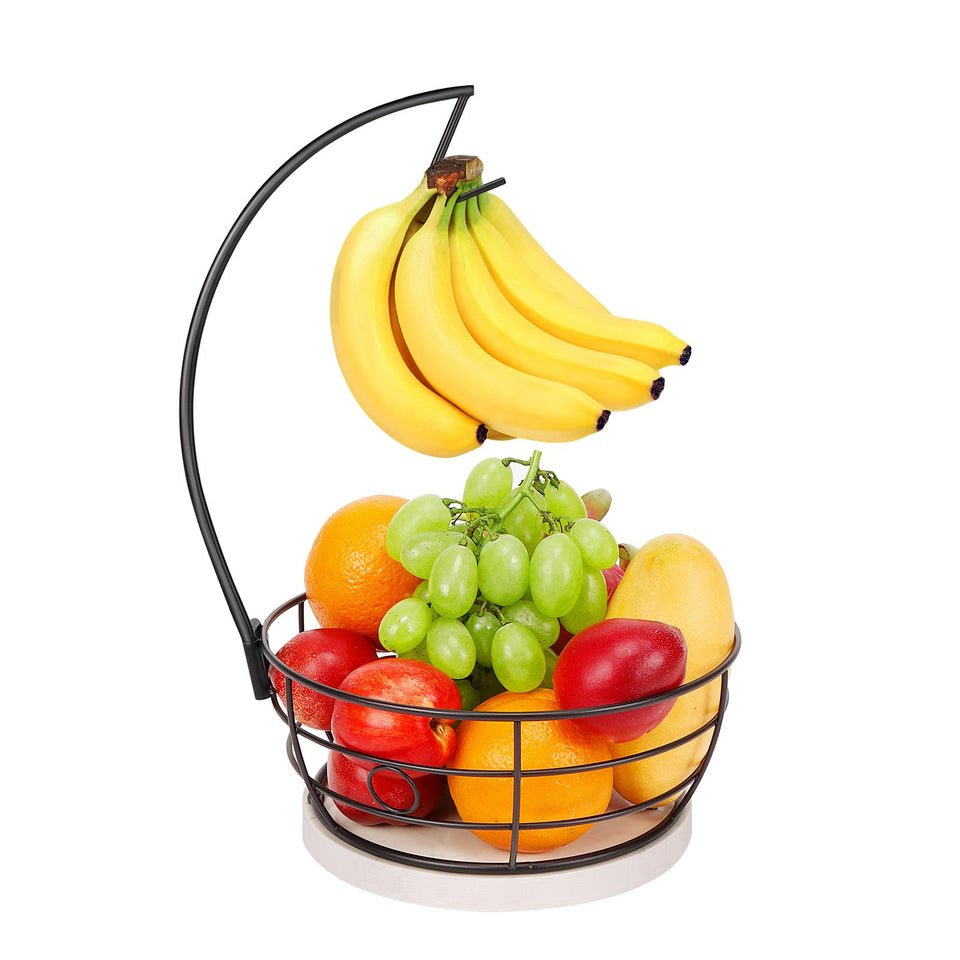 Livabber banana tree holder with round marble base keeps bananas fresh and organized.