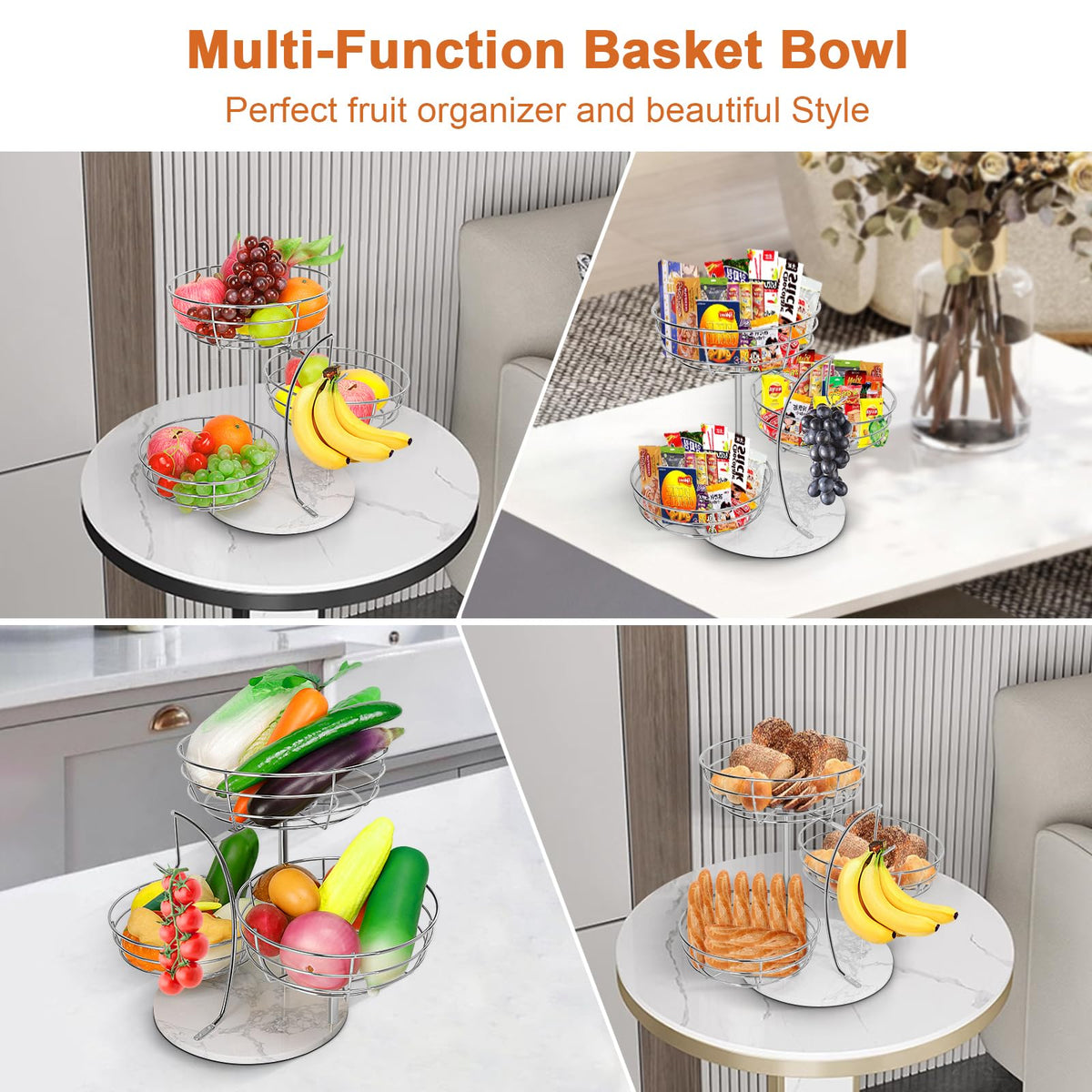 Livabber 3-tier structure organizes fruit, vegetables, and snacks in one elegant rack.