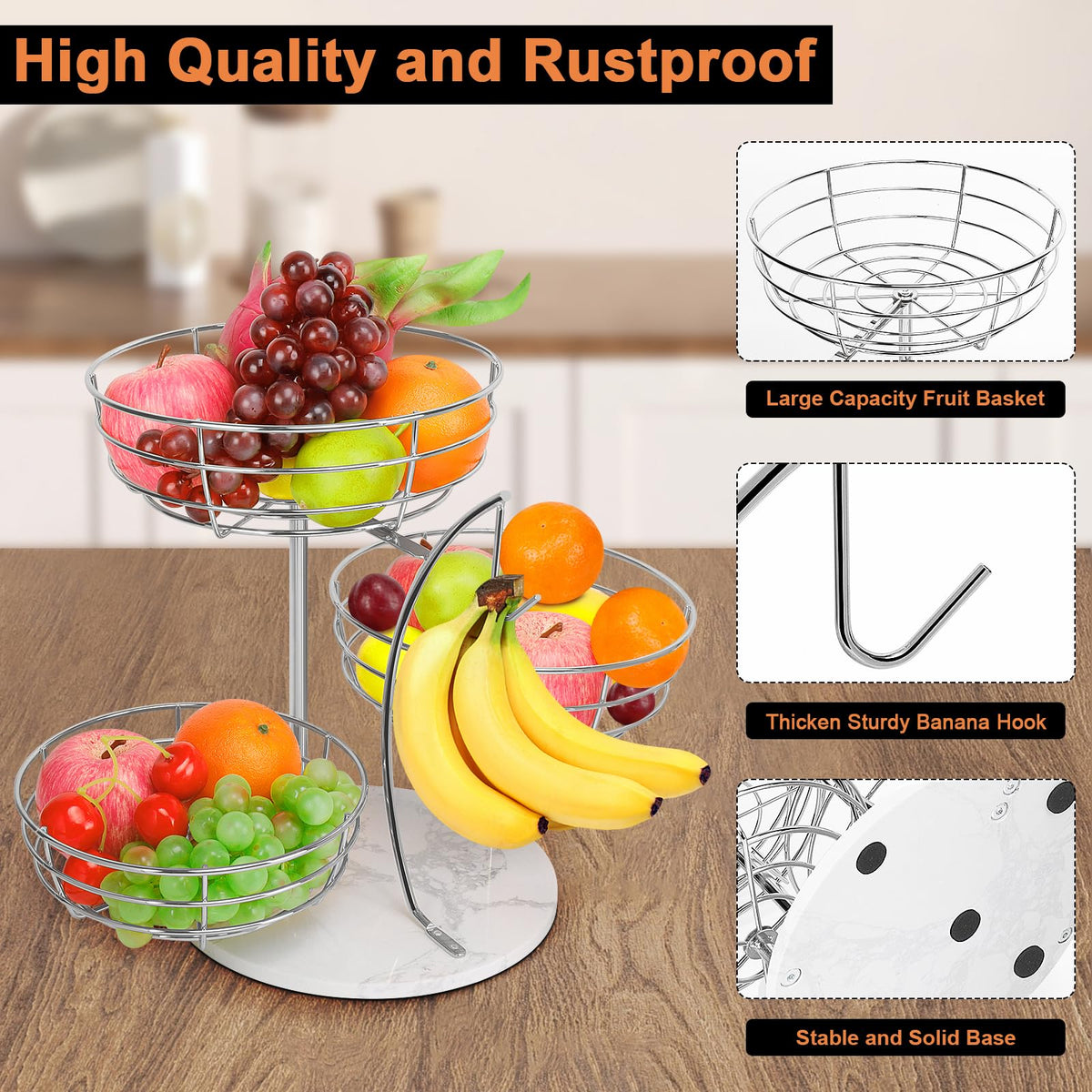 Livabber banana-hanger keeps bunches separated, encouraging neat fruit storage.