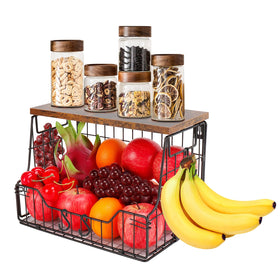 Livabber fruit basket with metal storage bin for sturdy kitchen organization
