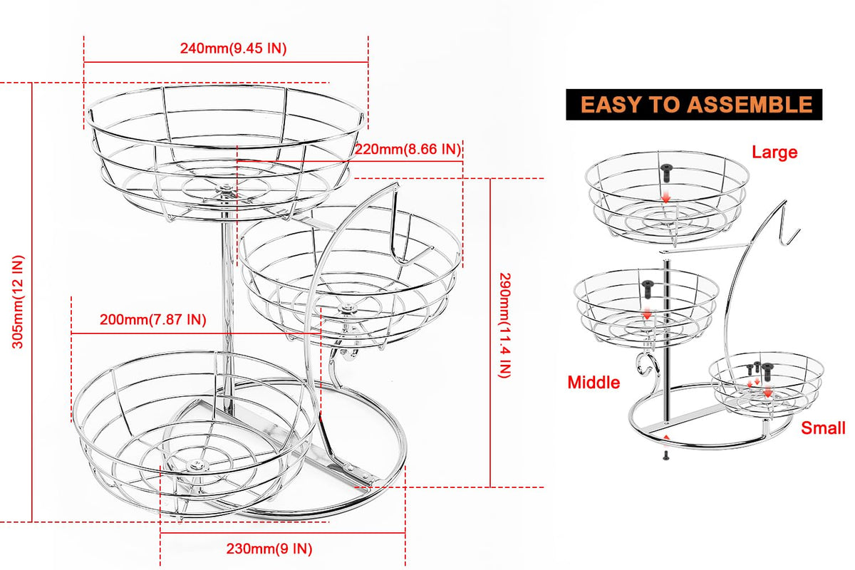Livabber chrome 3-tier fruit stand shows safe breathable storage for fresh produce