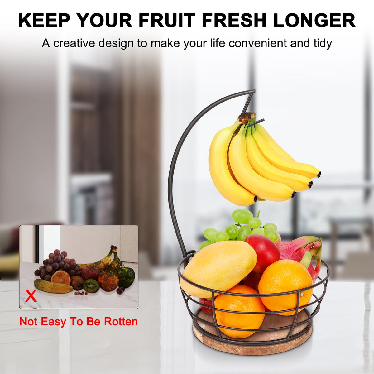 Livabber modern standing fruit bowl in black finish for contemporary kitchens.