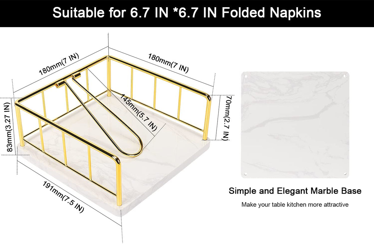 Livabber napkin holder with gold tension arm improves stability for easy removal.