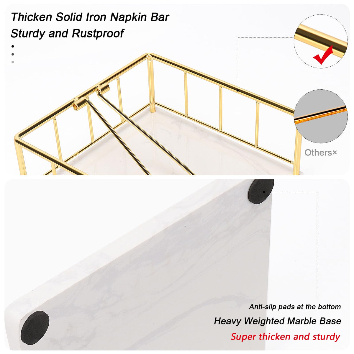 Livabber heavy marble-base napkin holder resists tipping during daily use.