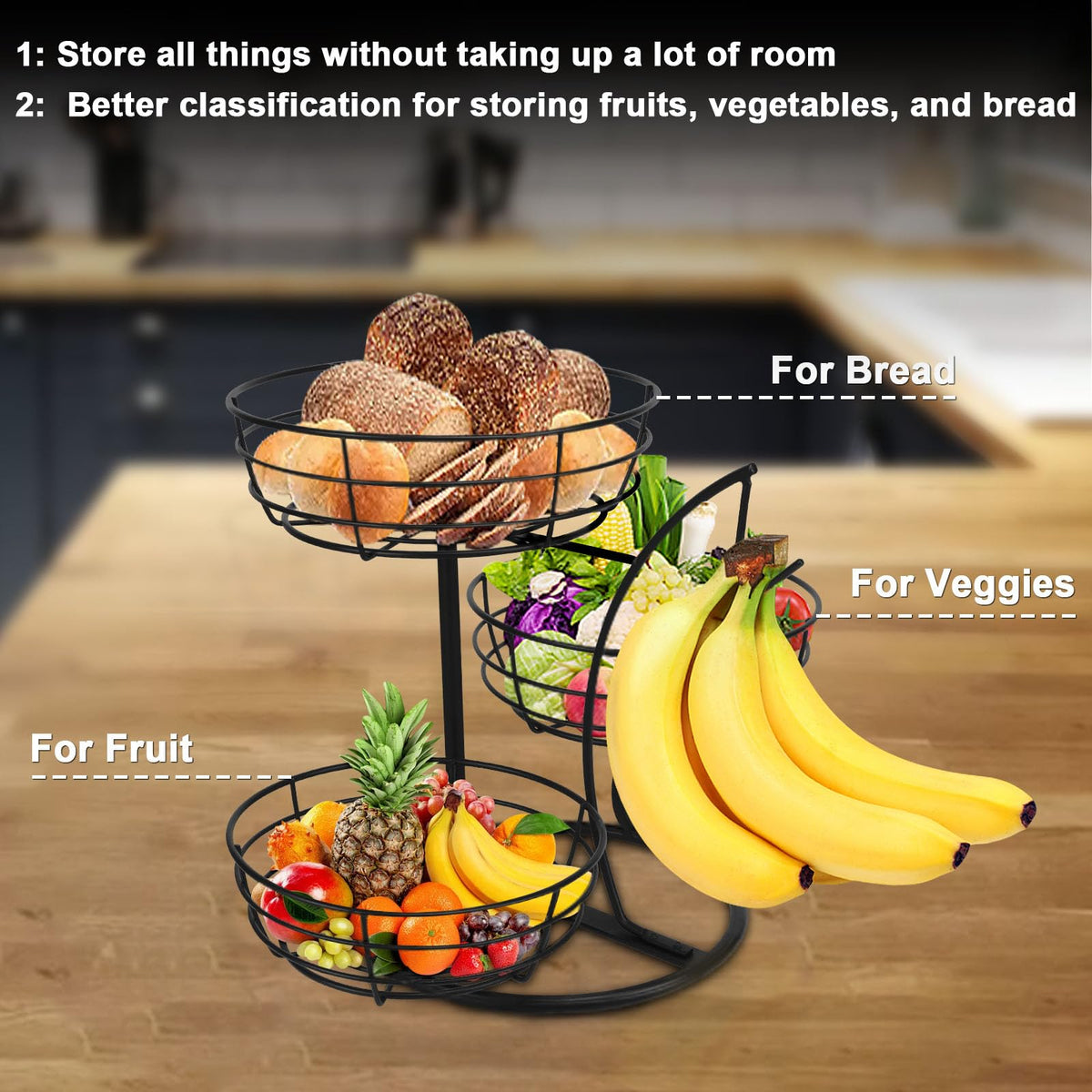 Livabber sturdy metal base supports three baskets without tilting.