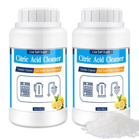 Live Saft Super citric acid powder in jar for mineral removal in kettles.
