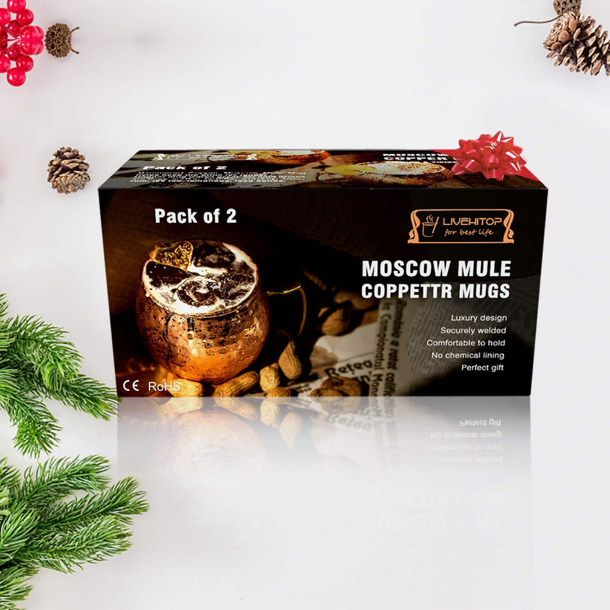 LIVEHITOP gift ready copper mug set ideal for celebrations.
