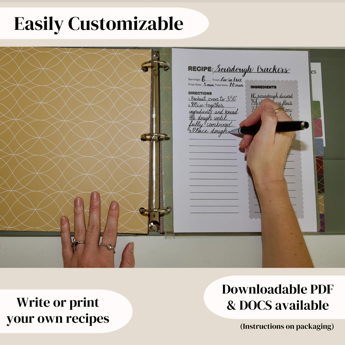 Liv'in Free colorful divider tabs brighten organization for fast finding recipes.