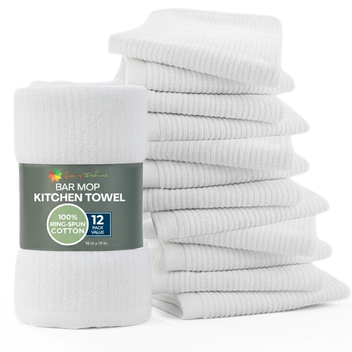 Living Fashions bar mop towels 12-pack 16x19 for quick-dry kitchen tasks