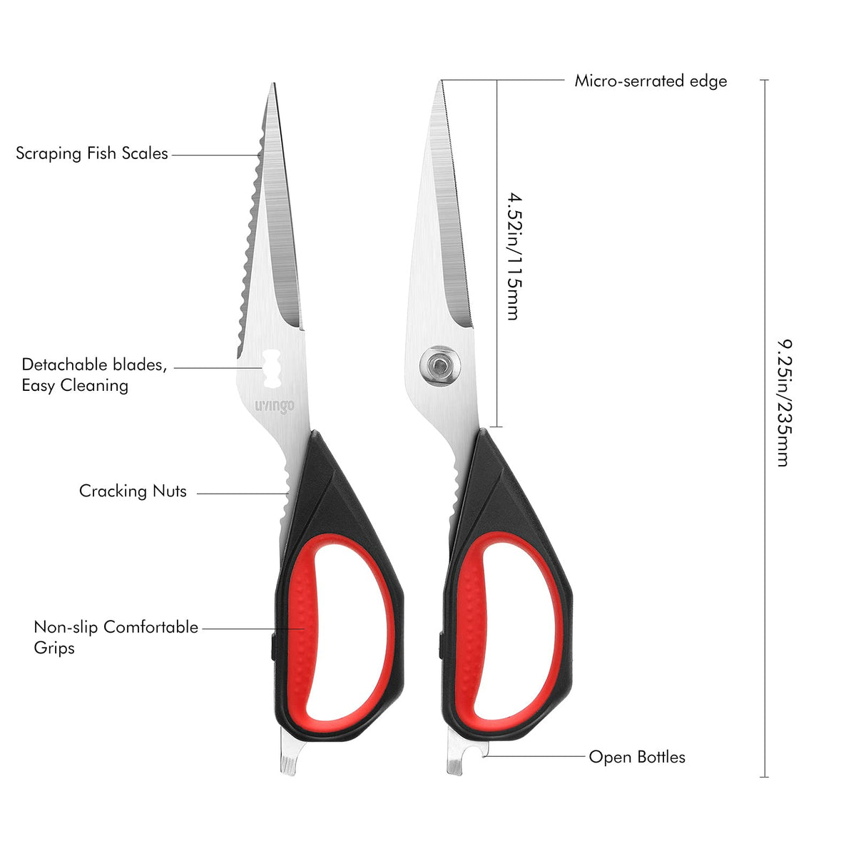 LIVINGO scissors with serrated edge for secure grip on slippery items