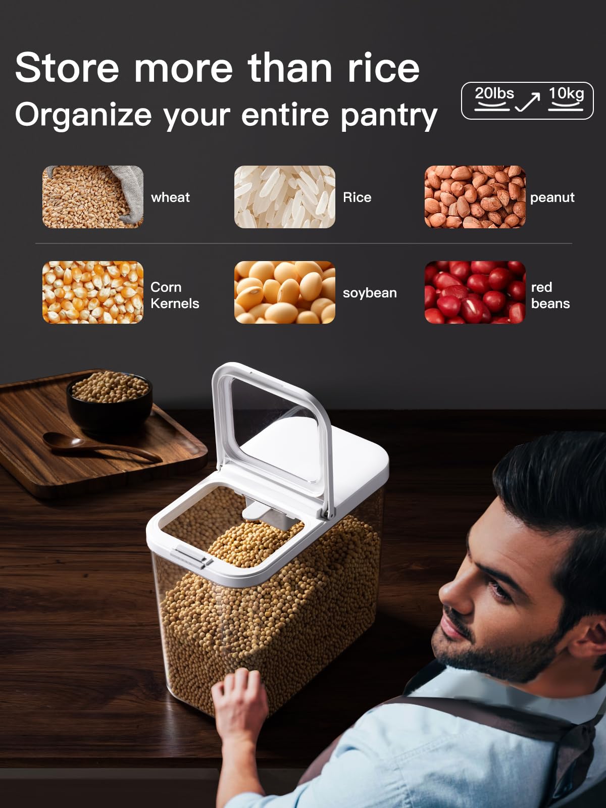LivLab Mker versatile storage for rice, cereal, and flour.