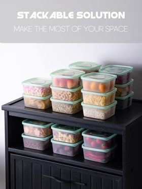 LivLab Mker stackable design saves space in the fridge and pantry.