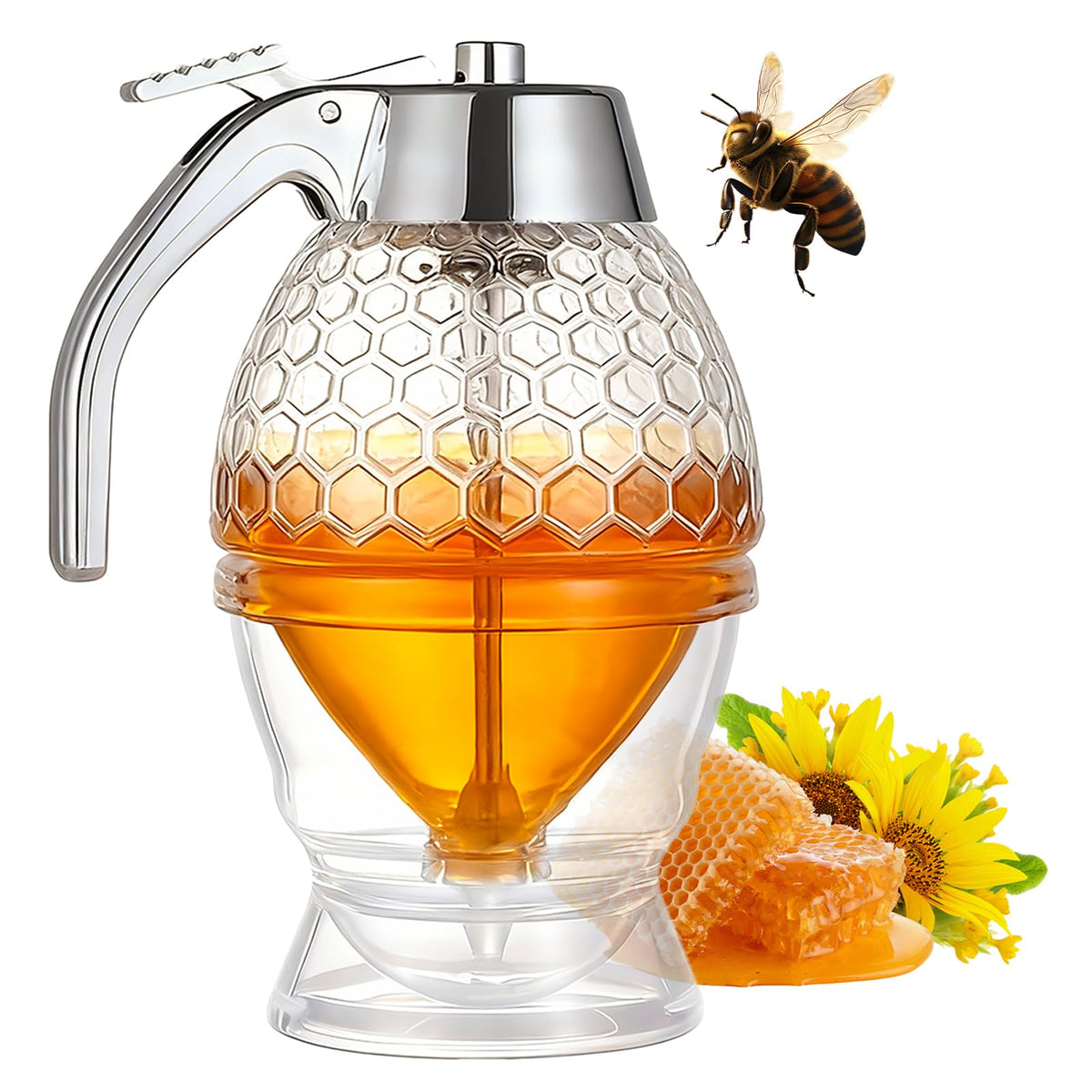 Livoanah honey dispenser no-drip 8oz stand for clean, mess-free pours.