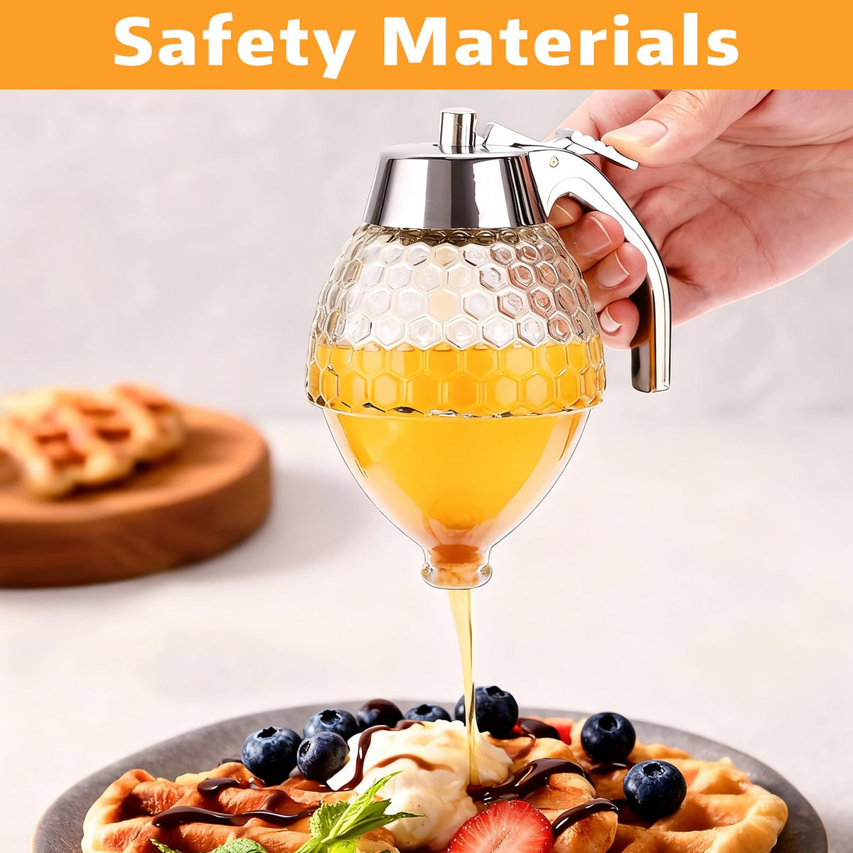 Livoanah sealed honey jar keeps freshness on the countertop.