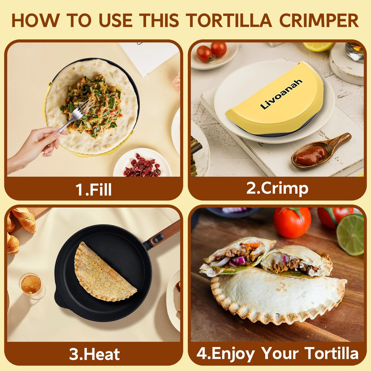 Livoanah 8-inch tortilla sealer press for mid-size wraps