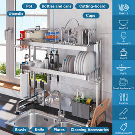 LIVOD over-sink rack middle layer keeps utensils and plates neatly organized.