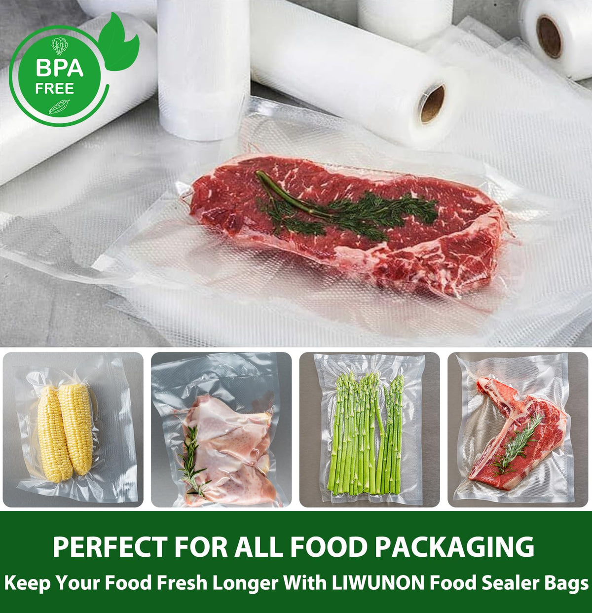 LIWUNON 8x20 bag roll shown for portioned meals and waste reduction