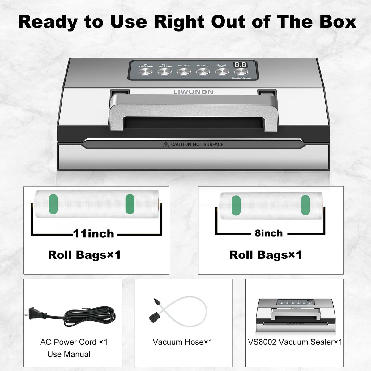 LIWUNON includes two bag rolls to boost ready-to-seal convenience.