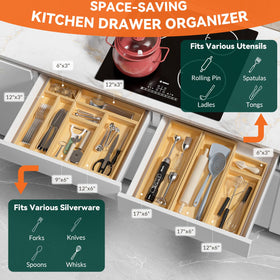 Lixple two-pack bamboo organizers for organized kitchen drawers.
