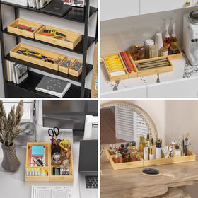 Lixple bamboo drawer organizer fitting pantry shelf for small items