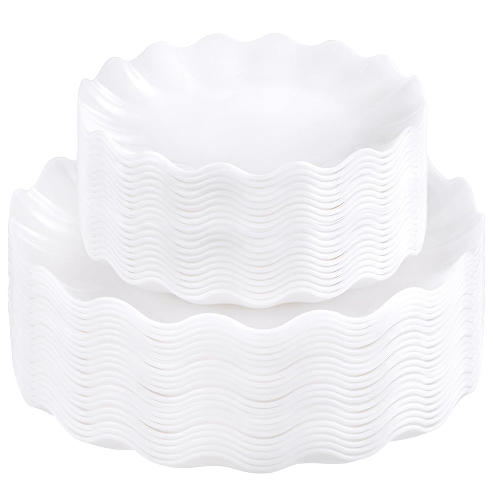 LIYH 50 Pcs White Scalloped Plates dinner view for elegant table setting