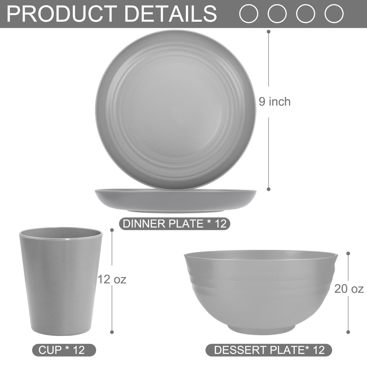 LIYH grey wheat straw dinnerware set bowls—stable bowls for soups and salads.