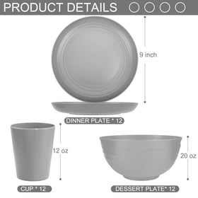 LIYH grey wheat straw dinnerware set bowls—stable bowls for soups and salads.