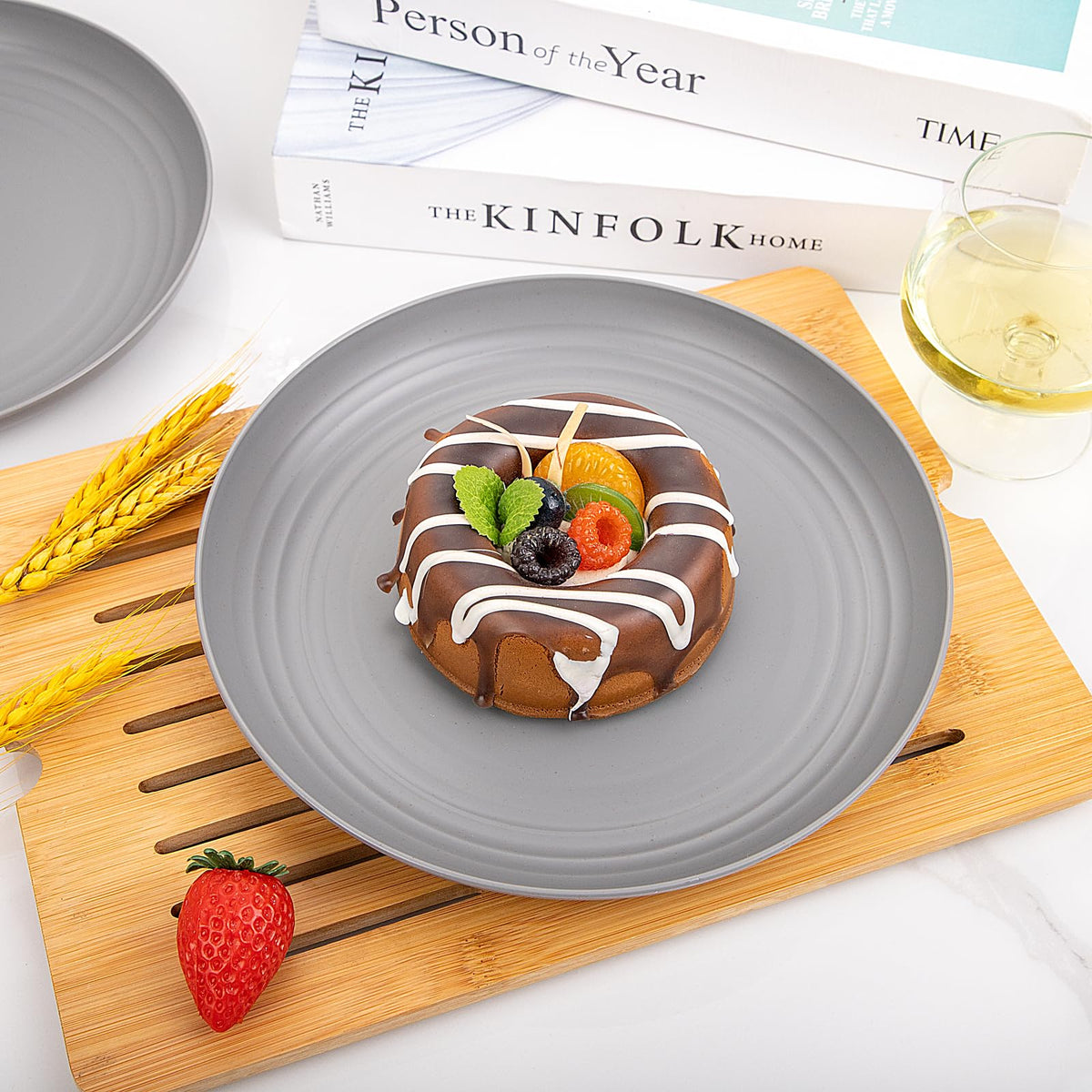 LIYH grey wheat straw dinnerware set microwave safe—reheat leftovers safely.