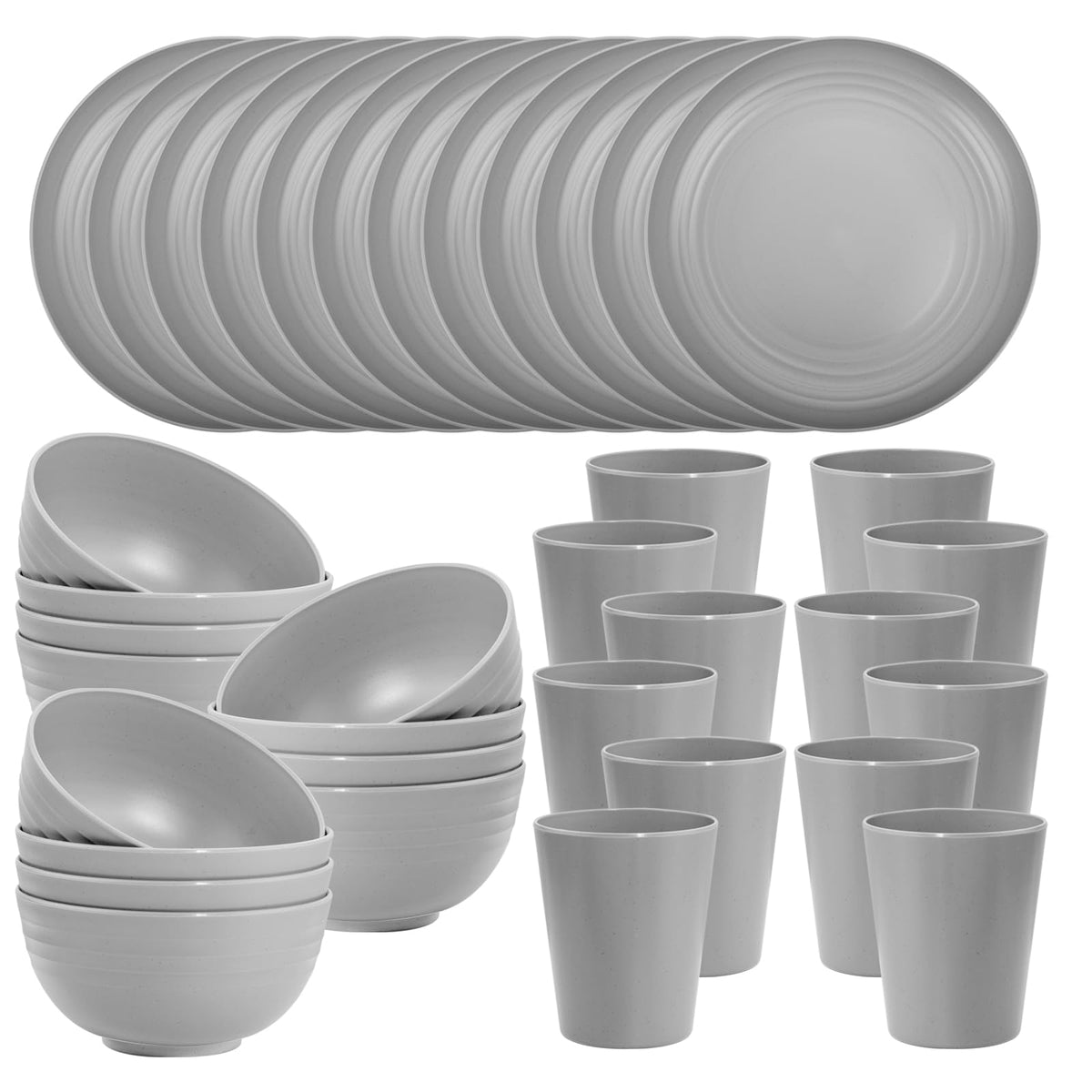 LIYH grey wheat straw dinnerware set plates—durable daily use for family meals.
