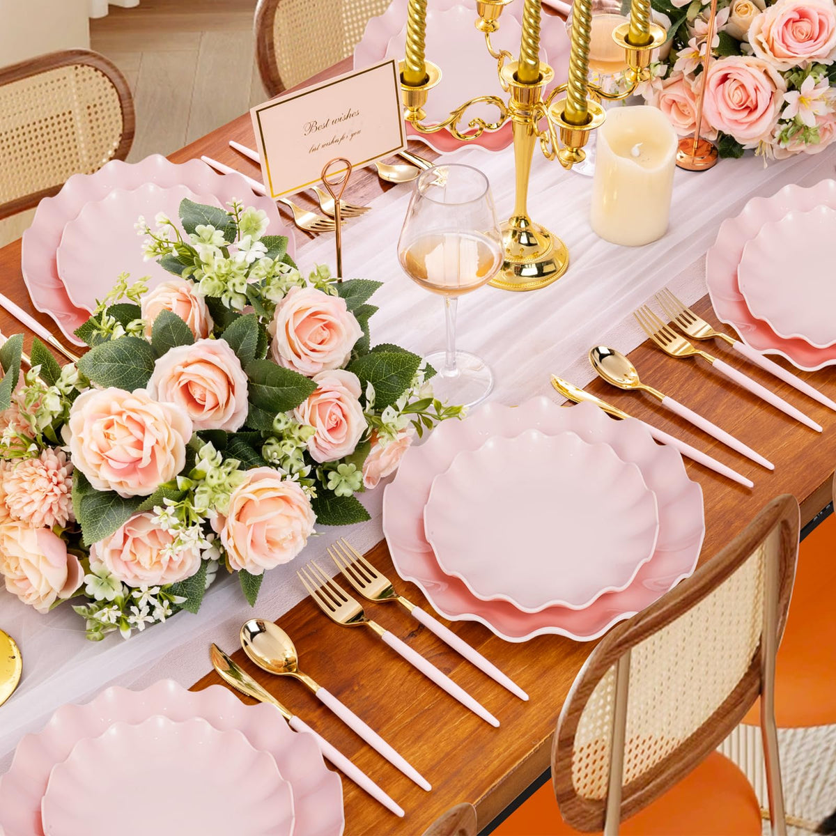 LIYH pink plates enhance wedding reception tables