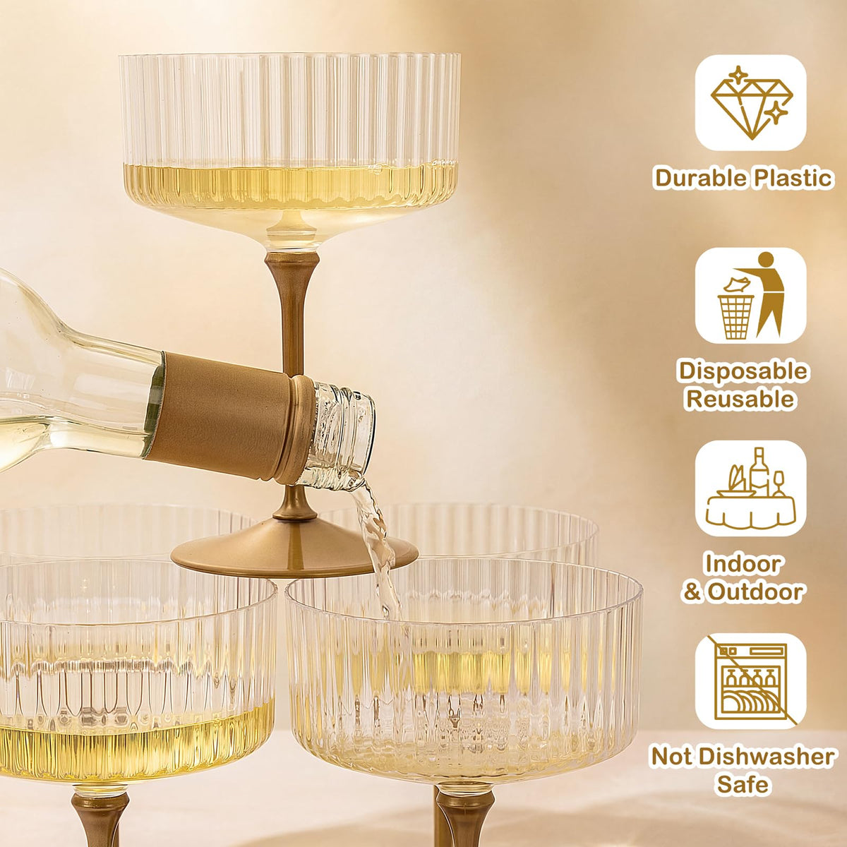 LIYH stackable design reduces storage space for bars and event planners.