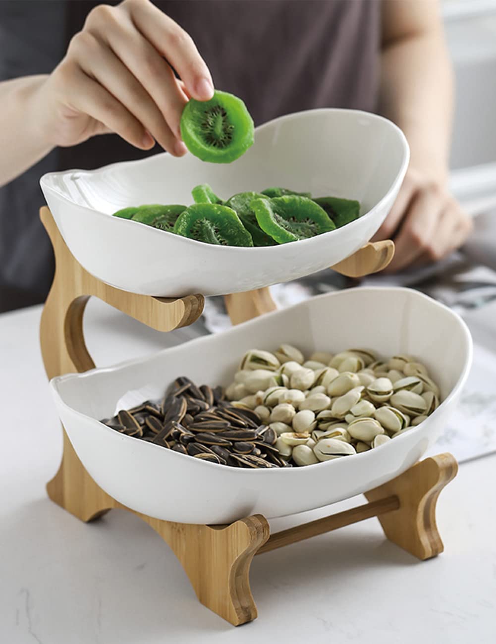 Liywall porcelain fruit basket stores produce in a stylish rack.
