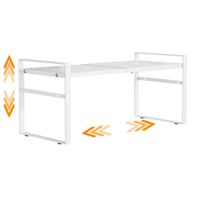 LJHFUQHUHU expandable cabinet shelf in white, showing adjustable width for customized storage