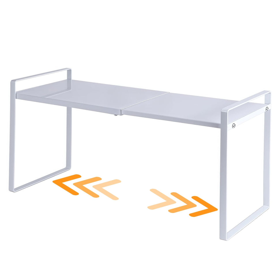 LJHFUQHUHU expandable cabinet shelf with adjustable width for versatile under-sink storage.