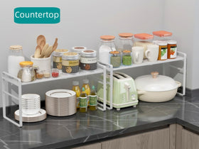 LJHFUQHUHU stackable two-tier shelf enables double storage in small spaces