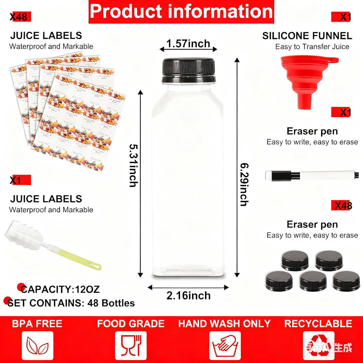 LJINOKYUN 48pcs bottle pack highlights organized, hygienic beverage storage.