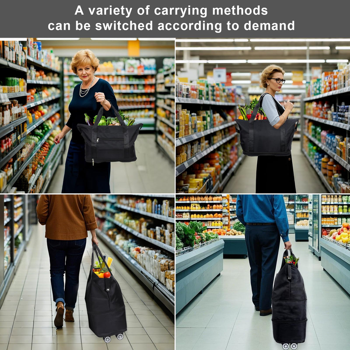 Expandable bottom zippers demonstrate capacity growth from 28L to 58L