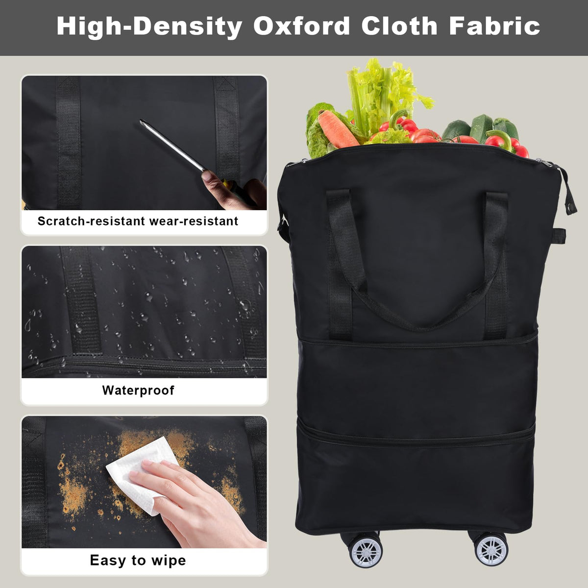 Internal compartments help organize groceries while traveling