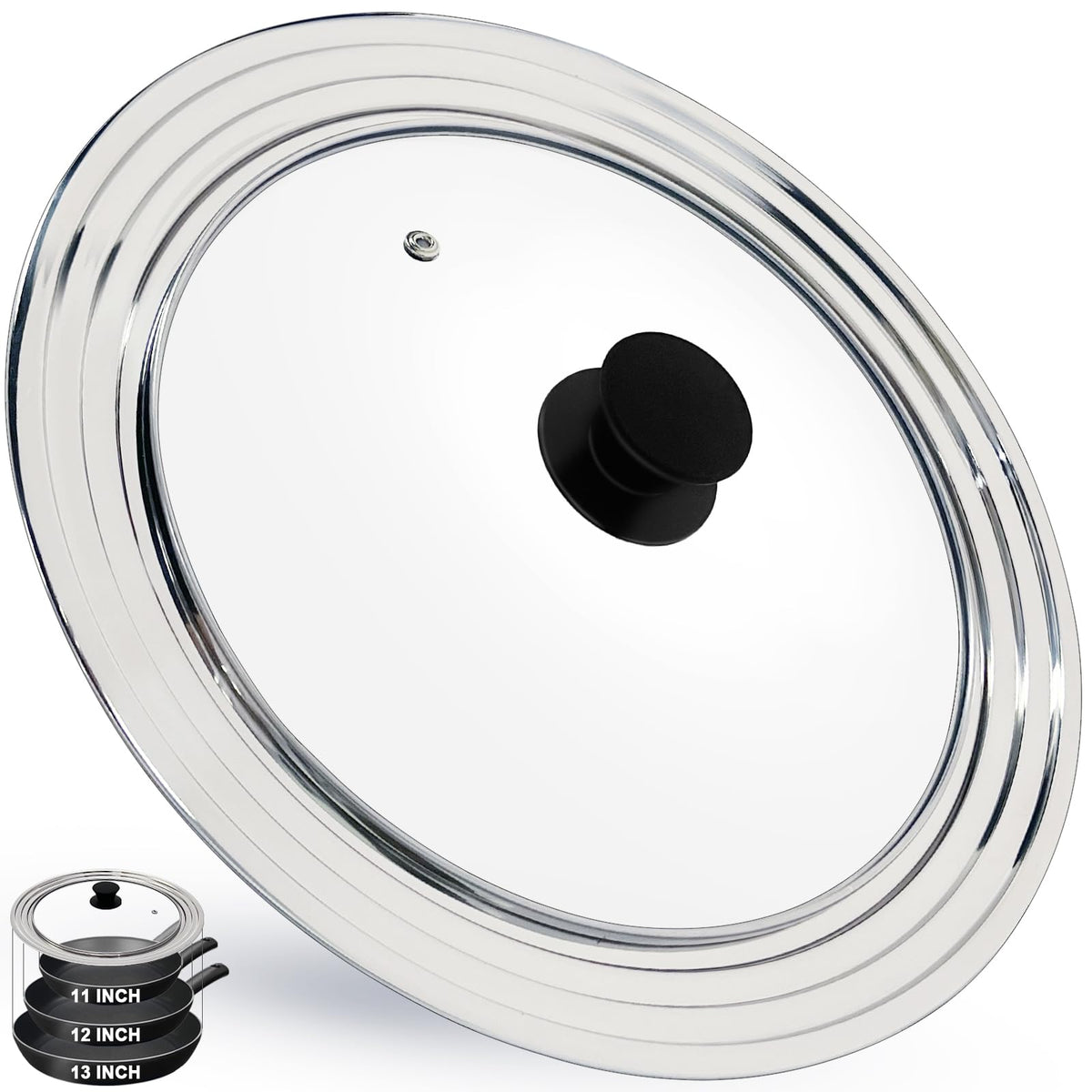 LKEAKICN 13-inch lid with stainless steel and tempered glass for versatile pans.