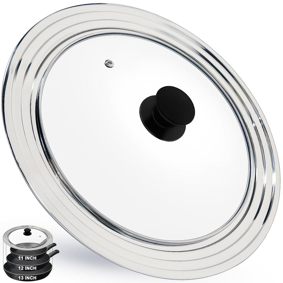 LKEAKICN 13-inch lid with stainless steel and tempered glass for versatile pans.