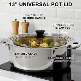 LKEAKICN universal lid fits 11-12-13 inch pots for clutter-free kitchen.