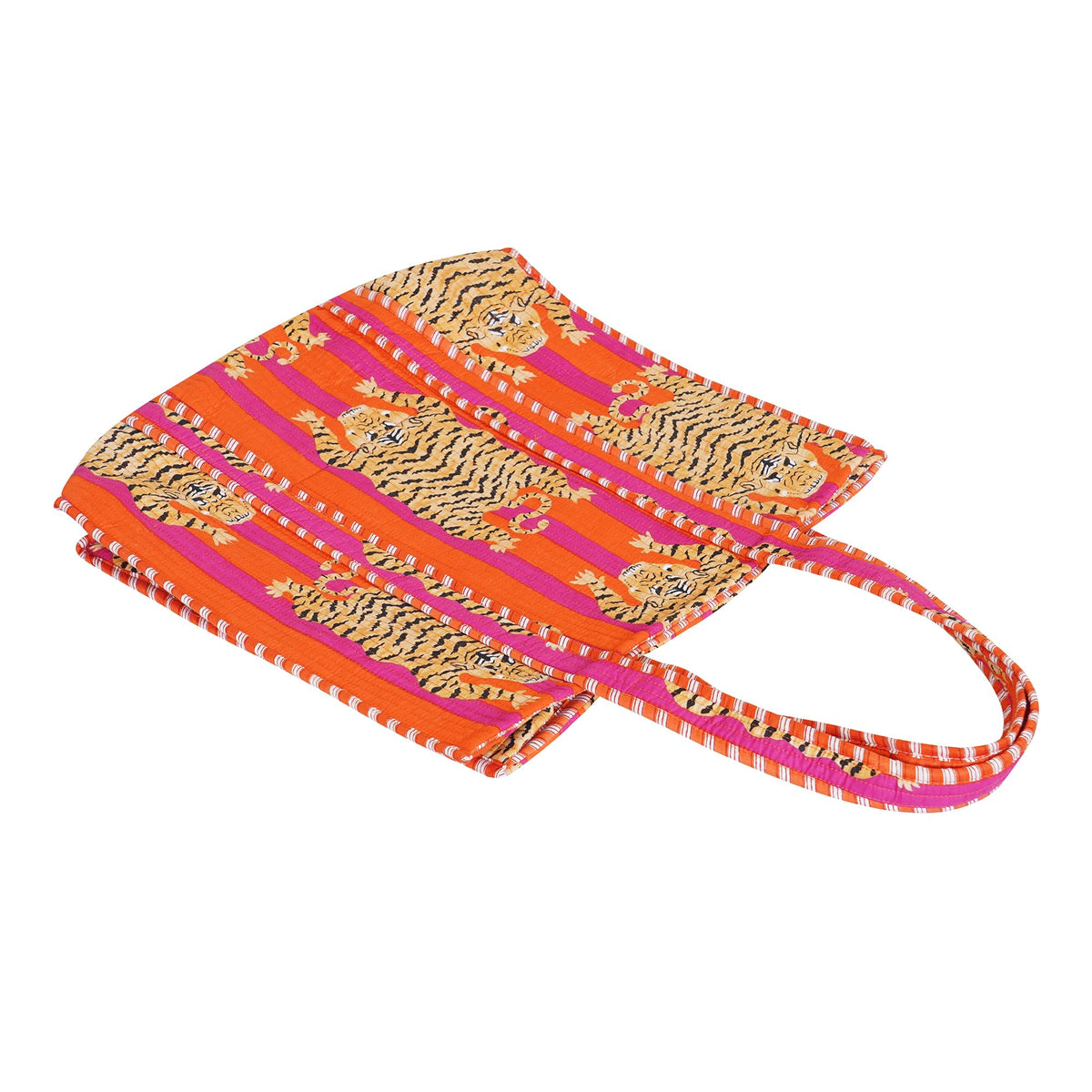 LKGSM RUGS tiger block print tote ideal for errands and travel.