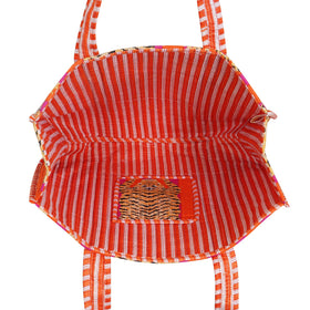 LKGSM RUGS block print tote with sturdy cotton shoulder strap.