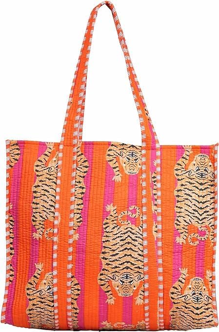 LKGSM RUGS unisex tote showcases tiger motif for versatile outfits.
