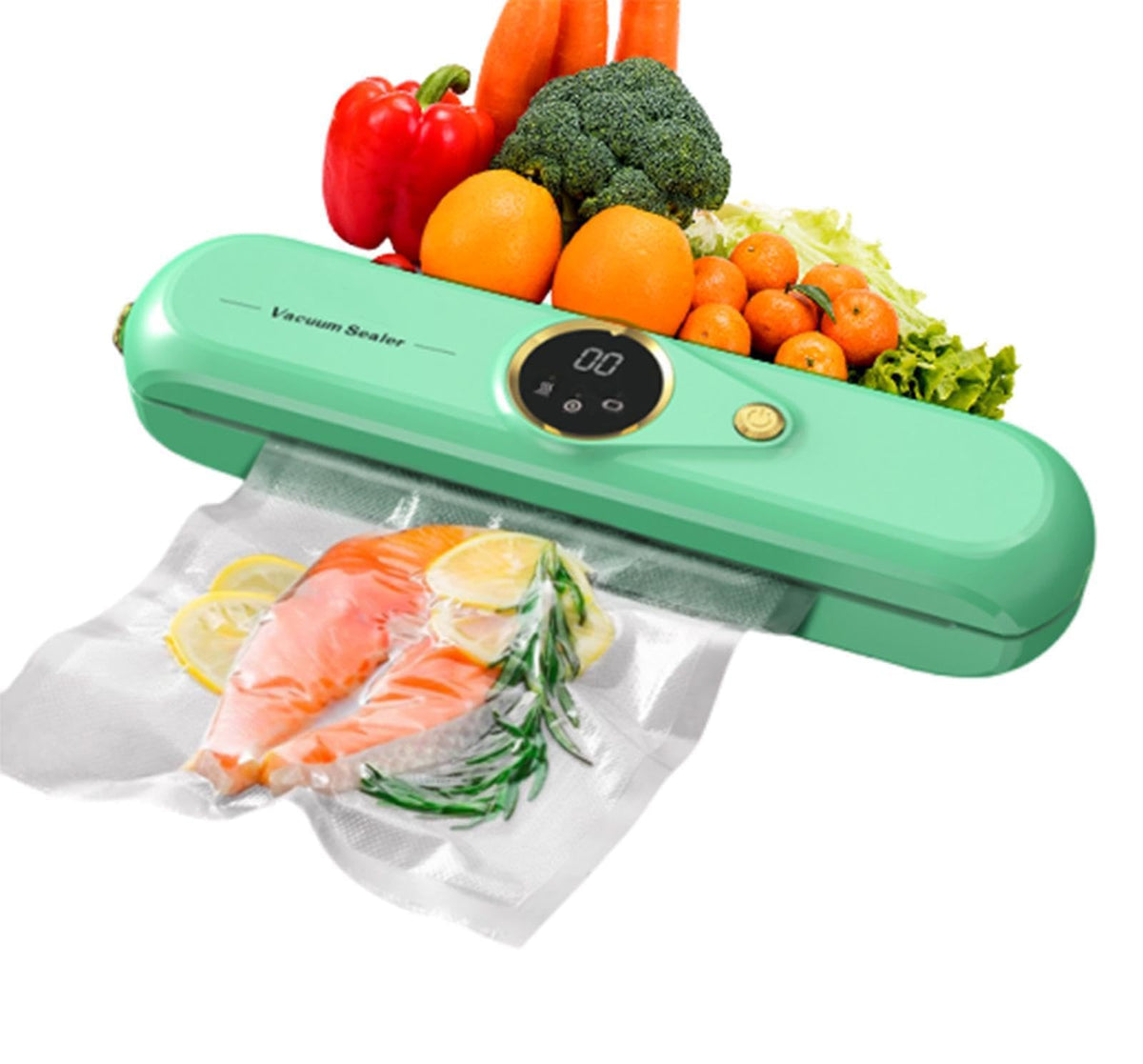 LKKNC vacuum sealer front view, ideal for space-saving kitchen setups.